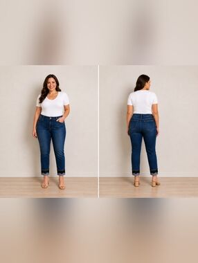 Chico’s So Slimming Girlfriend Ankle Jeans Lace Cuff Dark Wash Size 2 (12)